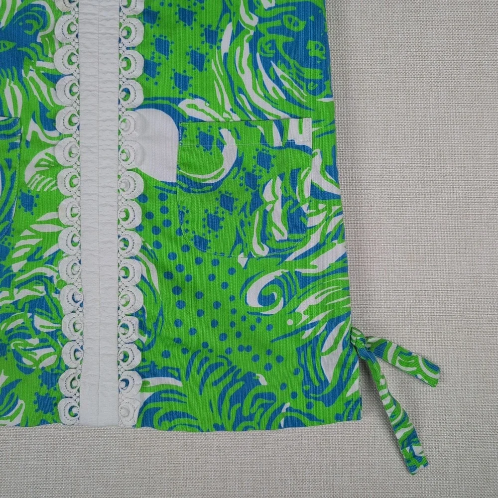 Lilly Pulitzer Girls 10 First Impression Lion Shift Dress Green Blue Lace Tie